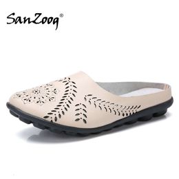 Dress Shoes Summer Genuine Leather Slip On Flat Shoes Women Flats Breathable Casual Plus Size Comfortable 9 Colours Blue Black Beige