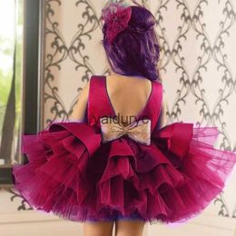 Girl's Dresses Flower Girl Dress Party Pageant Dress Backless Bow Tulle Tutu Dress Toddler Girl Clothes Christening Gown 1 Year Birthday Dress H240508