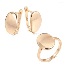 Necklace Earrings Set Wbmqda Simple Fashion Glossy Drop Ring For Women 585 Rose Gold Colour High Quality Daily Party Fine