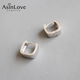 Earrings AsinLove Real 925 Sterling Silver Small Square Wide Face Stud Earrings Hip Hop Personality Earrings For Female Fine Jewellery Gift