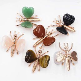 Pendant Necklaces Natural Stone Zinc Alloy Multicolor Heart Butterfly Crystal Wing Animal Ornaments Charms DIY Jewelry Accessories Wholesale