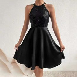 Casual Dresses Sexy Elegant Sequin Splicing Dress Women Fashionable Party Sleeveless Halter Slim Waist Swing And Pretty Women'S