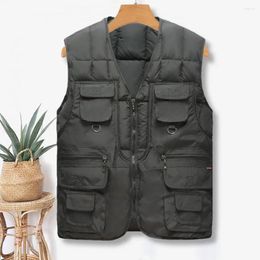 Men's Vests Vest Jacket Men Sleeveless Winter With Multiple Pockets Zipper Closure Solid Color For Autumn