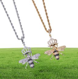 Animal Bee shape Necklace Pendant with Tennis Chain Gold Color Bling Cubic Zircon Men Hip hop Jewelry Y20091815979581169