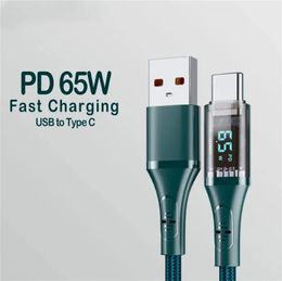 65W 6A USB C Cable PD Digital Display Fast Charging Type C Data Cable For Samsung S24 S23 Xiaomi Huawei Fast Charge Cord