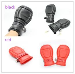 PU Leather Fetish Bondage Soft Padded Fist Mitts Pony Play Slave Mittens Protective Gloves Adult Sex Toys BlackRed For Choose q059320145
