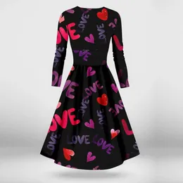 Casual Dresses 2024 Women'S Long Sleeve V Neck Dress Y2k Waist Love Pattern Elegant Valentine'S Day Party