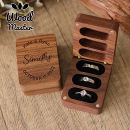 Custom Wooden Engagement Ring Box - Personalized 3 Slots Ring Box Wooden Ring Bearer Pillows Wood Engraved Ring Box Wood Prop 240110