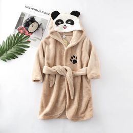 Cartoon Panda Soft Comfortable Winter Kids Boys Girl Baby Bathrobe Sleepwear Flannel Hooded Pyjamas Robes Homewear Clothing 240111