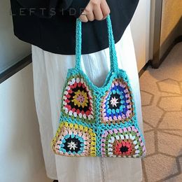 Knitted Small Shoulder Bag for Women Korean Fashion Vintage Fabric Cloth Girls Shopper Shopping Female Handbag 240111