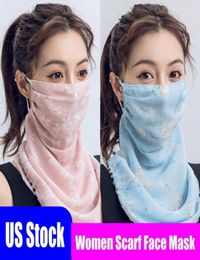 US Stock Cheap Women Scarf Face Mask Summer Sun Protection Silk Chiffon Handkerchief Outdoor Windproof Half Face Dustproof Scarve9843592
