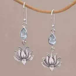 Dangle Earrings Lotus Flower Silver Colour Needle Elven Jewellery Floral Design