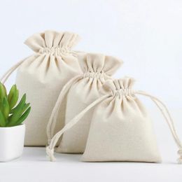 Jewellery 50PCS Linen Gift Bags Natural Cotton Jute Drawstring Pouch Packaging Jewellery Makeup Candy Reusable Sachet Sack Print Logo Custom