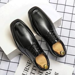 High Quality Business Men Dress Shoes Square head Male Casual Leather Shoes Lace Up Wedding Shoes Men Gentleman Derby Shoes 240110