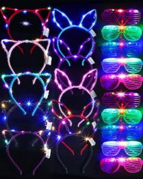 LED Light Up Glasses Rabbit Cat Ear Crown Headband Neon Party Supplies Mardi Gras Glowing Shutters Eyewear Birthday Wedding Decorations BJ