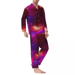 Men's Sleepwear Galaxy Star Pajama Sets Autumn Nebula Space Kawaii Daily Male 2 Pieces Casual Oversized Custom Home Suit Birthday Gift