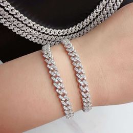 Width 8mm 925 Sterling Silver Vvs Moissanite Diamonds White Gold Plated Cuban Link Chains Bracelet