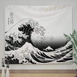 Japanese Kanagawa Big Wave Tapestry Psychedelic Teen Indie Room Decor Macrame Wall Hanging Large Fabric 240111