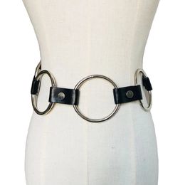 Brand design Women punk leather belts Fashion Gothic Punk Rock big Metal Circle Ring Chain Designer Waist Belt accessories 240110