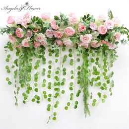 1M Custom Artificial Flower Arrangement With Hanging Willow Green Plants Decor Wedding Arch Backdrop Party Event Silk Flower Row292m