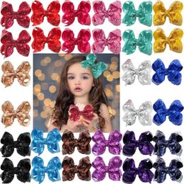 Hair Accessories 12Pieces(6Colors In Pairs) Bling Sparkly Sequins Bows Alligator Clips Baby Girls Mix Coloured Solid Ribbon Clip