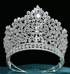 Zirconia Tiaras and Crowns Rhinestones Headband For Brides Party Big Large Headpiece Wedding Accessories Bridal Hair Jewellery 240110