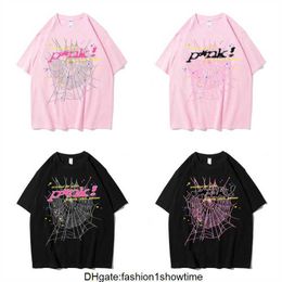24ss Men T Shirt Pink Young Thug Sp5der 555555 mans Women Quality Foaming Printing Spider Web Pattern Tshirt Fashion Top Tees ya OJV1