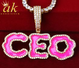 Pink Oil Custom Name Tennis Chain Necklace For Women Solid Back Hip Hop Jewelry5415614