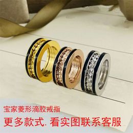 Desginer Bvlgary v Gold Plated Mi Jinbao Family Diamond Black Drip Glue Ring Ring Fashionable and Popular Personalised 18k Rose Gold