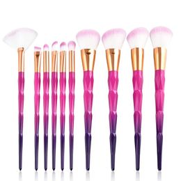 Brushes 10Pcs Diamond Makeup Brushes Set Foundation Powder Blush Eye Shadow Mermaid Rainbow Brush Cosmetic Make up Tools Kit