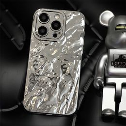 Luxury Silver Tin Paper Phone Case for iphone 15 14 13 11 12 Pro Max X XS Max XR Water Ripple Shockproof Soft Cover 100pcs