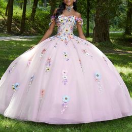 Pink Princess Off the Shoulder Quinceanera Dresses 2024 3D Floral Ball Gown Sweet 16 Dress Vestidos De 15 Anos Quinceanera Pageant