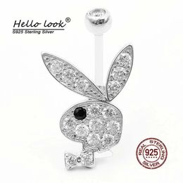 Jewellery HelloLook Cute Rabbit Belly Button Ring Pure 925 Sterling Silver Navel Piercing for Girls Sexy Belly Rings Body Piercing Jewellery