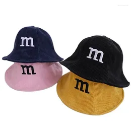 Berets Doit 1 To 4 Years Old Boy Girl Bucket Fishing Hats Autumn Corduroy M Letter Winter Baby Kids Children Fisherman Hat