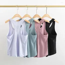 Active Shirts Lulogo Women Loose Fit Gym Crop Tank Sports Sleeveless Vest Solid Quick Dry Running Exercise Ftness Workout Tops