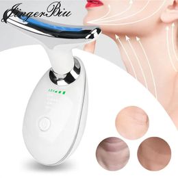 Neck Anti Wrinkle Face Lifting Beauty Device LED Pon Therapy Skin Care EMS Tighten Massager Reduce Double Chin WrinkleRemoval 240111