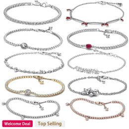 Bangles New Women's 925 Silver Shining Tennis Halo Pendant Bracelet Suitable for Original Charm DIY Jewellery Fashion Light Luxury