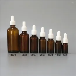 Storage Bottles 5/10/15/20/30/50/100ml Reusable Brown Essential Oil Bottle White Rubber Head Dropper Cap Small Cover Refillable Container