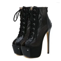 Boots TRILEINO Sexy Mesh Peep Toe Party Club Stripper Pole Dance Platform Fashion Zip Lace-Up High Heels Dancing Women Shoes