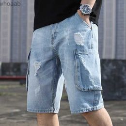 Men's Shorts Plus Size 28-42 Men Denim Shorts Casual Fashion Vintage Summer Blue Bermuda Pocket Cargo Loose Distressed Hole Ripped Elastic YQ240111