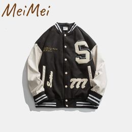 American Loose Embroidered Baseball Jackets Trend Letter S Standup Collar Men Clothing Retro Love Pattern Winter Jacket for 240111