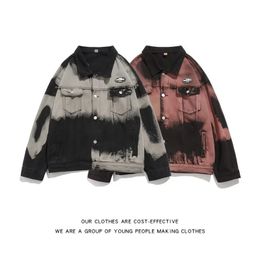 American Retro Vibe Wind Frock Denim Jacket Y2K Vintage Street Punk Wind Fashion Trend Tie-dye Loose Casual Couple Jacket 240110