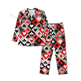 Men's Sleepwear Pyjama Sets Poker Card Suits Pattern Long Sleeve Leisure Outwear Autumn Winter Loungewear