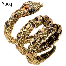 YACQ Stretch Snake Bracelet Armlet Upper Arm Cuff Women Punk Rock Crystal Bangle Jewellery Gold Silver Colour Drop A32 240110