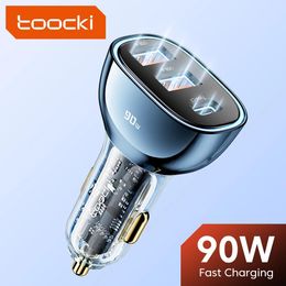 Chargers Toocki Usb Car Charger Transparent Quick Charge 90w Fast Car Charger Type C for Iphone12 13 14 Pro Xiaomi 12 Qc3.0 Usb C Charger