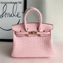 Designer Bags Ostrich Handbags Fashionable and Popular Pattern Bag Portable One Shoulder Diagonal Cross Cowhide Womens Pink