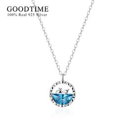 Necklaces Fashion Women Necklace Pure 100% 925 Sterling Silver Whale Pendant Blue Zircon Jewelry Clavicular Chain for Girl Lady