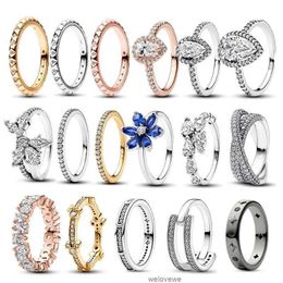 Sparkling 100% S925 Sterling Silver Crossover Band Ring for Women Girl Pear Herbarium Flower Valentine's Day Fine Jewelry Gift