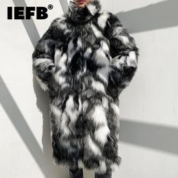 IEFB Men's Long Coat Wear Trendy Faux Fur Cotton-padded Fitwarm Windproof Cloak Hip Hop Trendy Contrast Colour 9Y358 240110