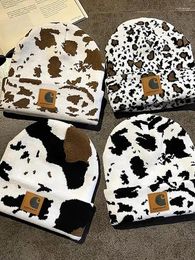 Hats Black And White Fashionable Cow Pattern Knitted Wool Hat Autumn Winter Couple Versatile Leopard Cold Female